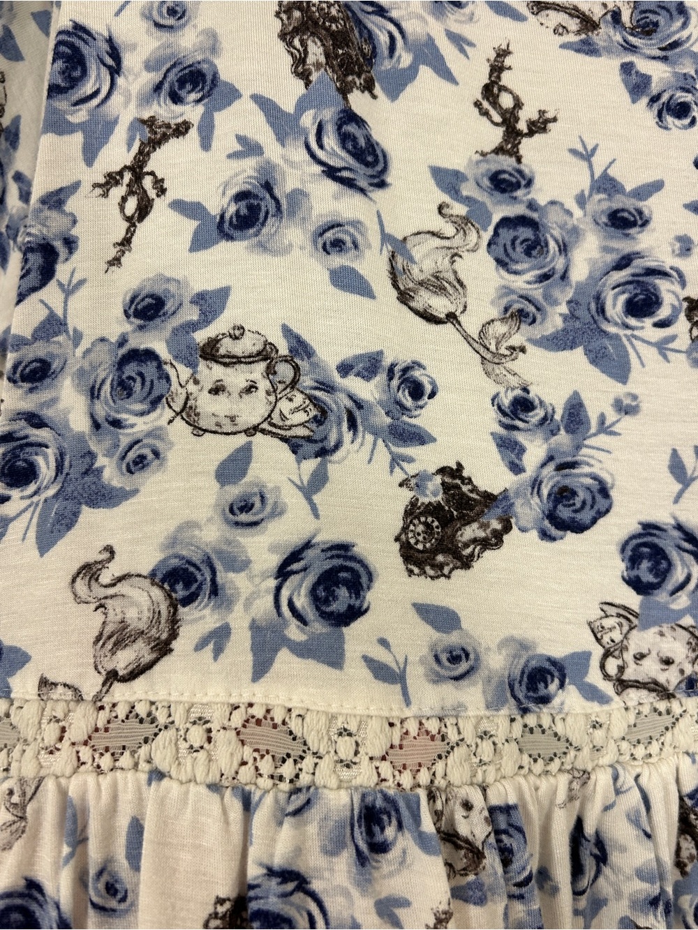 Floral Scoop Neck Peplum Blouse - Blue/White - Picture 3 of 6